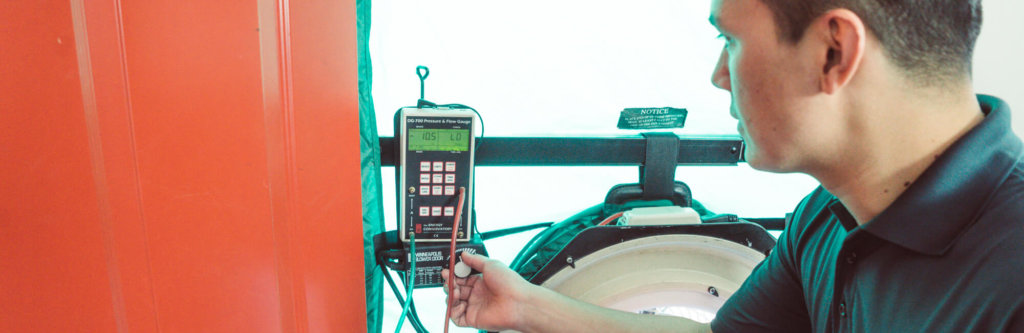 New construction blower door testing checklist and meter