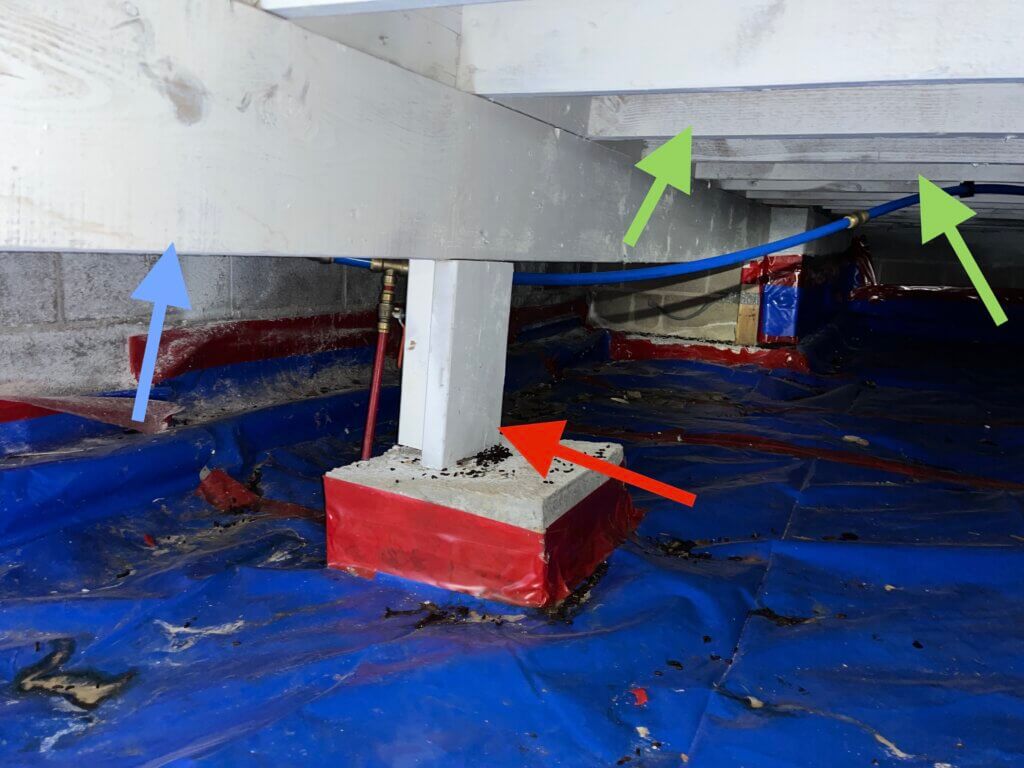 Inspecting Structure - joists, beam, and post in a crawlspace