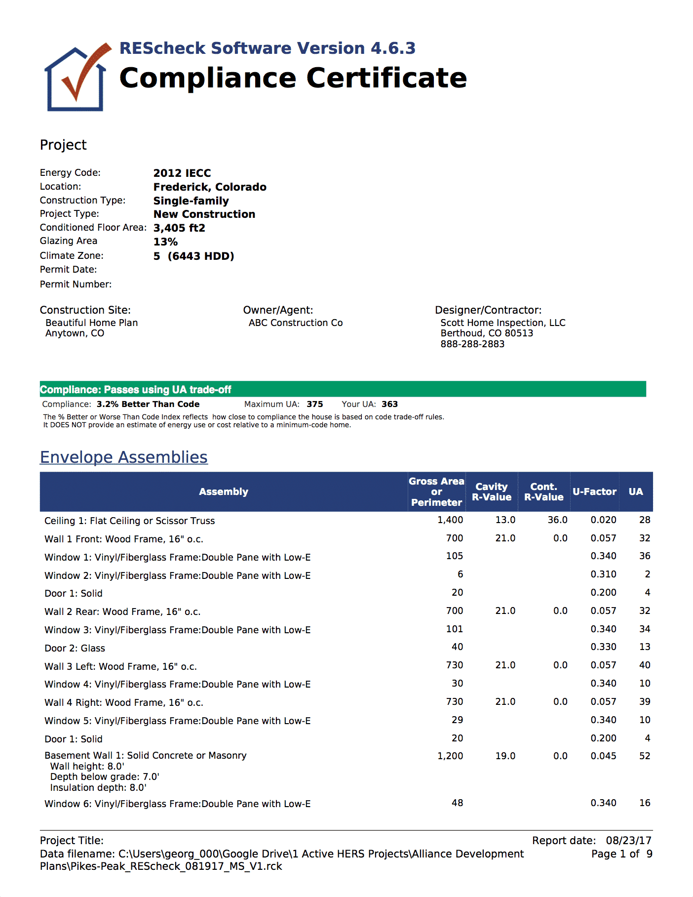 REScheck Report Services Sample Report REScheck Online preparation